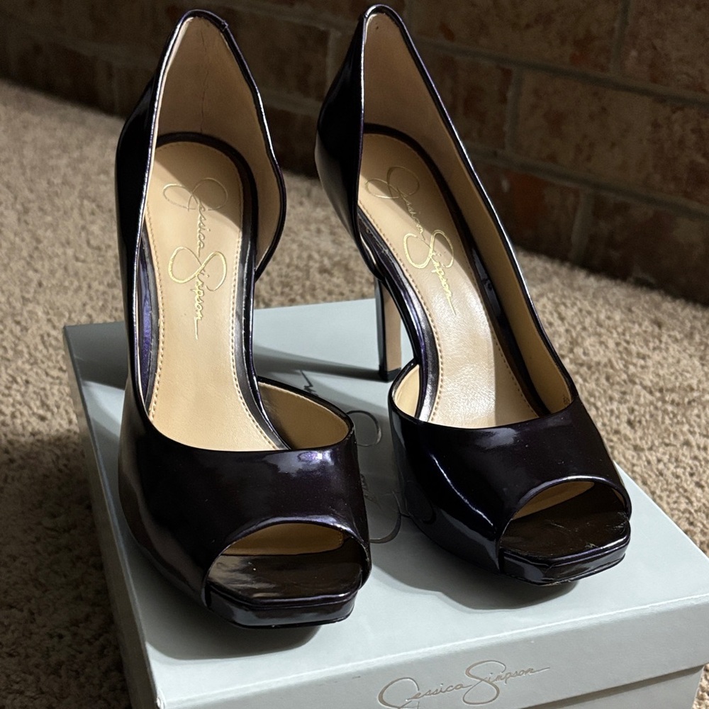 Jessica Simpson Glossy Electric Purple Peep Toe Heels